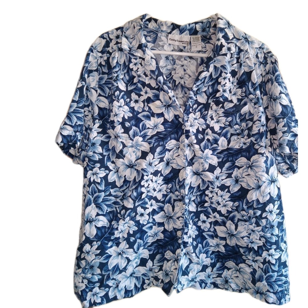 Cathy Essentials Sz 1X Womens Hawaiian Tropical Short Sleeve Shirt Preppy